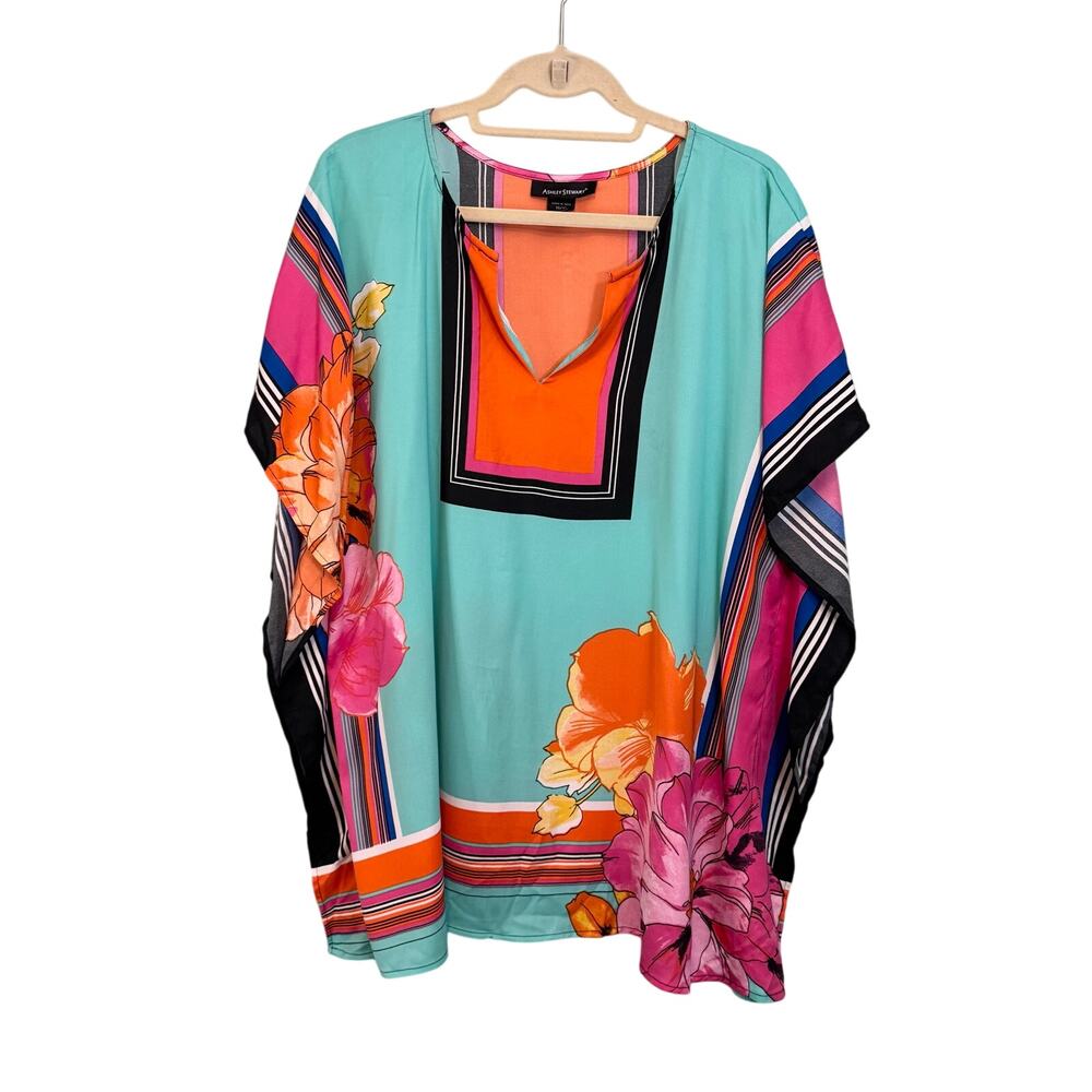 Ashley Stewart Cover Up 14/16 Colorful Floral Handkerchief Boho Beach Resortwear